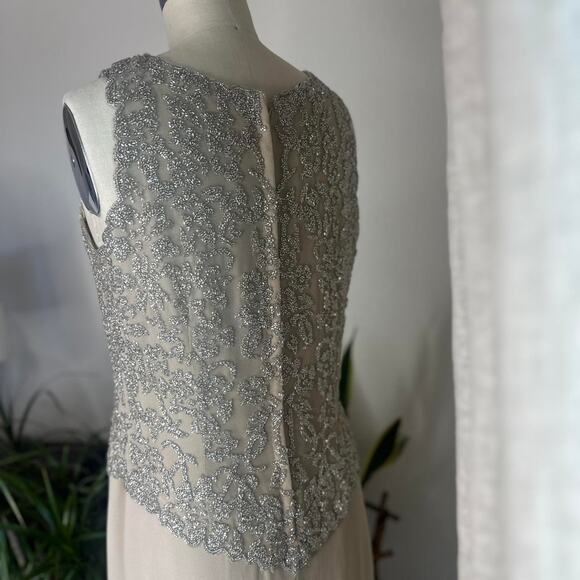 J Kara New York Women’s M/L Gown Champagne Beaded Sleeveless Chiffon Formal - Picture 3 of 5